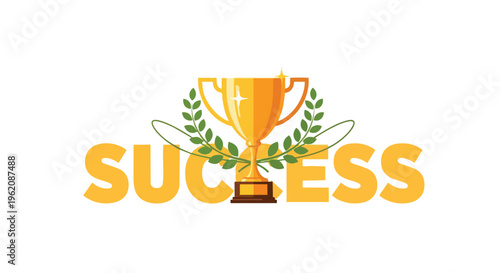 Golden trophy symbolizing ultimate success and triumphant achievement in business and personal goals, a clean vector illustration of victory and
