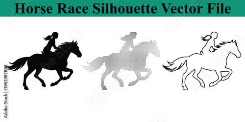 Horse racing silhouettes with halftone and line art styles together