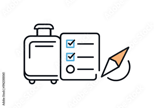 Personal journey planning process aimed at making informed decisions about routes and experiences before departure, a compact suitcase icon combined with a checklist card and a