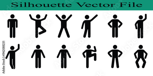Stick figures in various poses on white background  people icons