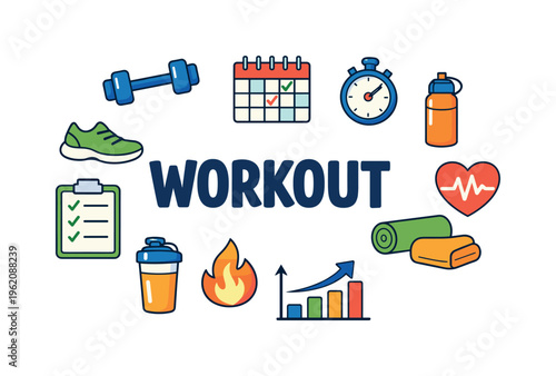 Home workout planning and fitness routine organization concept focused on scheduling exercises, tracking sessions and maintaining consistency in personal