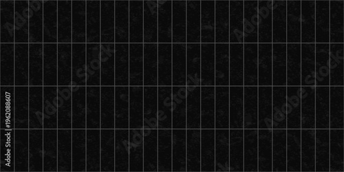 Vertical subway tile pattern for floor and wall. Black seamless texture for kitchen backsplash and bathroom. Ceramic tiles background with marble texture. Mosaic building facade, vector illustration