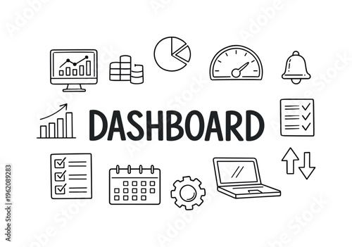 Digital dashboard overview and business monitoring interface concept focused on tracking key data, visualizing performance and maintaining real-time control