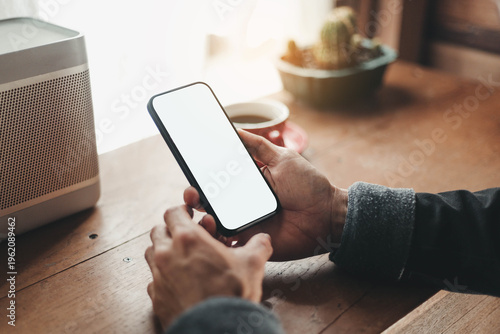 mobile phone blank white screen mockup.texting using cell phone.background empty space for advertise.work people contact marketing business,technology