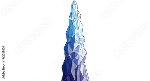 Futuristic Crystal Spire Tower Vector Illustration - Elegant Glass Skyscraper Architectural Design Isolated on White Background