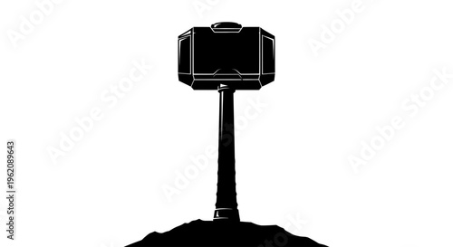 Colossal Hammer Statue Silhouette Vector Illustration Isolated on White Background Monumental Tool Icon for Power and Strength Concepts