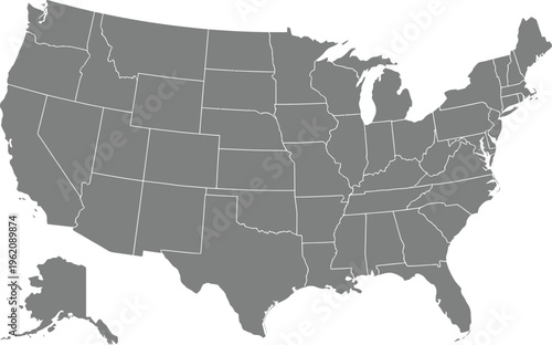 A grayscale map of the united states of america including alaska and hawaii