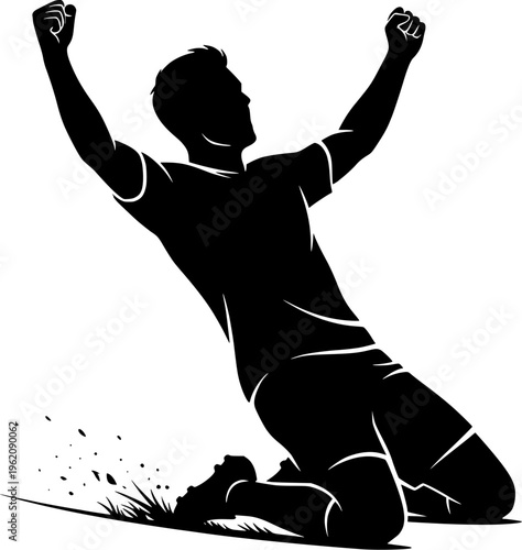 Silhouette of a triumphant athlete celebrating a victory with clenched fists