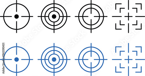 A collection of various target and reticle designs with different colors and patterns