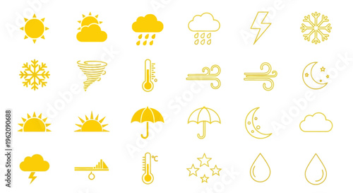 Collection of weather icons in yellow and white.