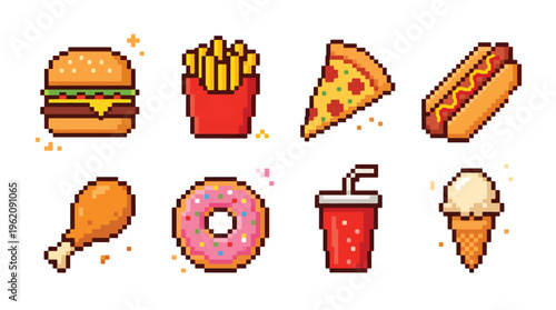 Pixel Junk Food Icon Set, Fast Food Collection