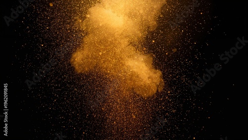 Vibrant Golden Dust Explosion Against Black Background