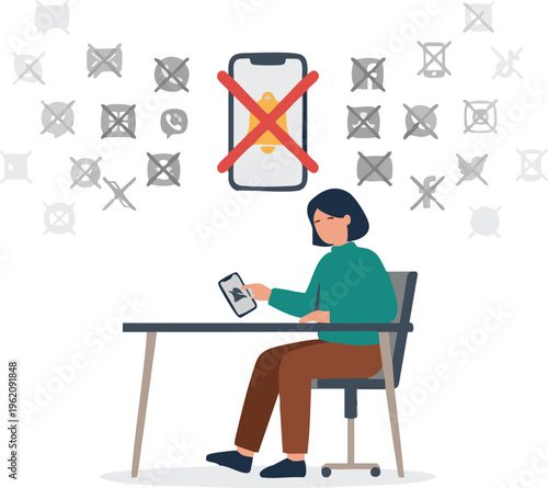 Woman working at desk with notifications turned off