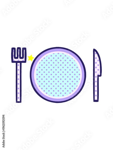 twinkling stars effect animation of comic book style cartoon of a plate and cutlery