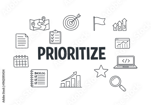 Clear product roadmap prioritization and feature planning concept focused on selecting initiatives, organizing backlog and aligning development with strategic