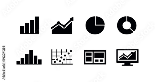 UI data visualization: bar chart, line graph, pie chart, donut chart, histogram, scatter plot, dashboard panel, analytics screen