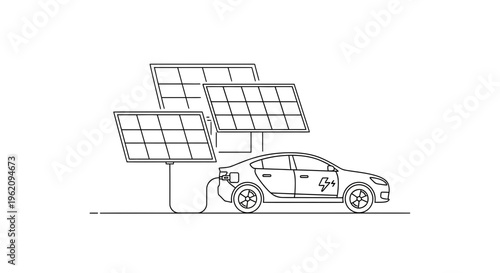 Electric car, solar panels, eco friendly vehicle, renewable energy