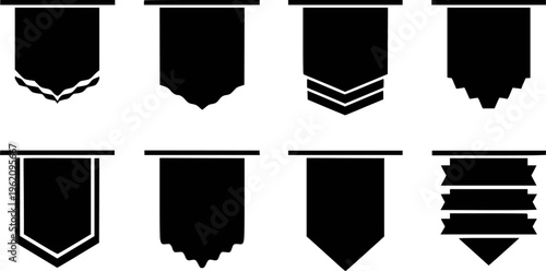 Collection of Black Banner and Ribbon Shapes with Decorative Edges White emblem heraldry