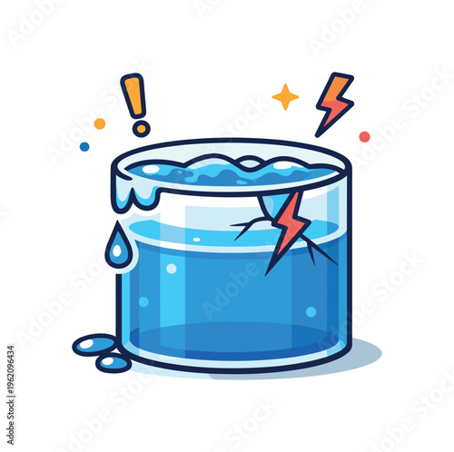 Emotional buildup and reaching a breaking point under pressure in personal or professional life, a container filling with liquid close to overflow with a small crack forming