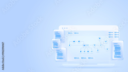AI workflow automation artificial intelligence. ai agent network diagram machine learning development flow process, API integration, coding and automation system.