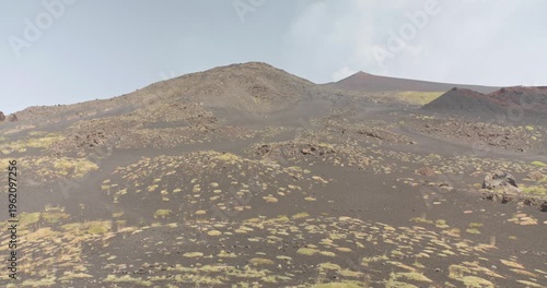 Landscape view of the beautiful hills with dry grass near Etna Volcano, 4k