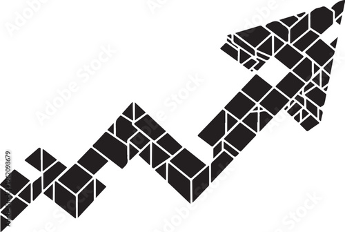 Black and white geometric arrow pointing upwards strongly