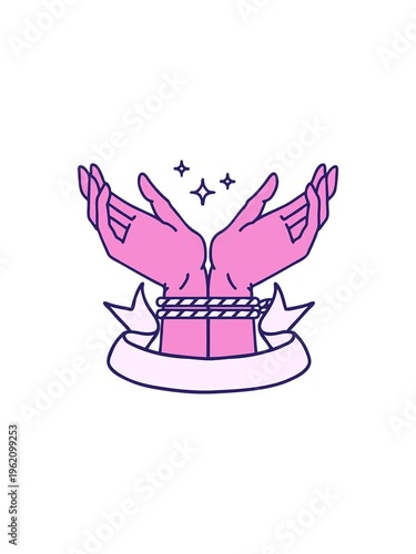 splitting effect animation of  banner of a pair of tied hands cartoon