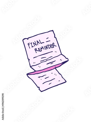 popping motion animation of cartoon doodle final reminder letter