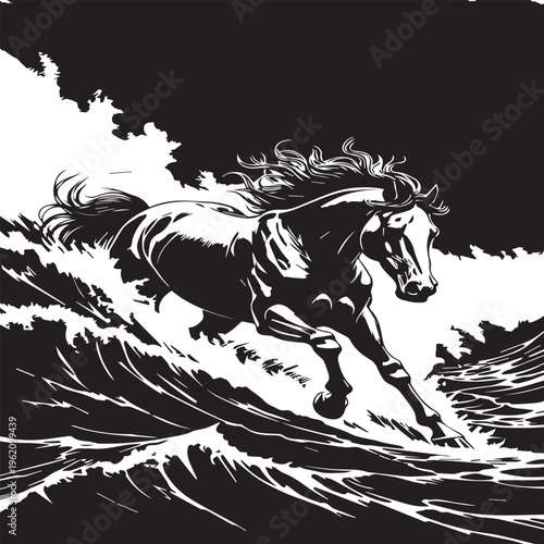 High-Quality Black & White Horse Vector