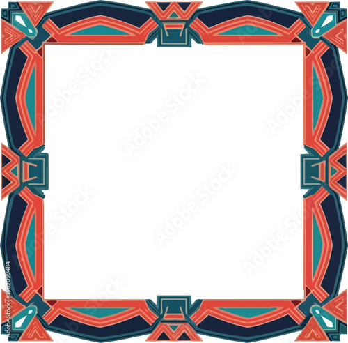 Geometric frame with red blue and green elements decorative border design