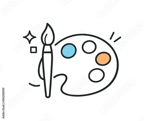 Illustration learning scenario centered on developing technical skills and experimenting with different creative methods during practice sessions, a minimal brush icon paired with
