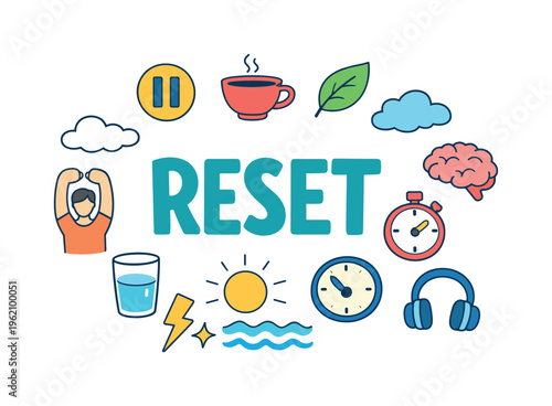 Focus recovery and mental reset break concept centered on taking short pauses, restoring attention and reducing cognitive overload during intensive work