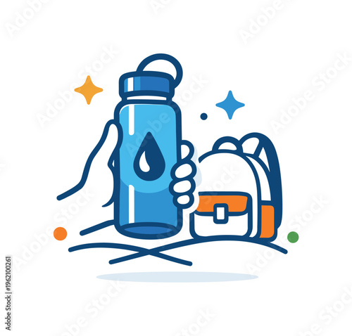 Carrying reusable water bottle inspired by modern wellness culture and growing habit of staying hydrated throughout the day, a sleek bottle paired with a small droplet and a