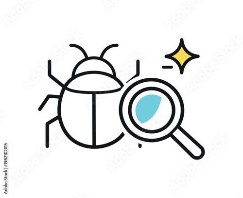 Debugging and system optimization efforts focused on identifying issues and enhancing application performance for better user experiences, a simple bug silhouette beside a small