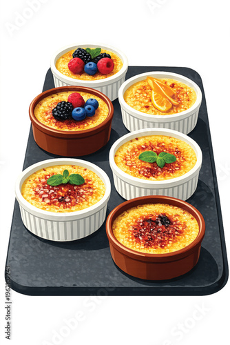 A delicious meal of healthy vegetable pizza and gourmet cheese pizza served with traditional Thai dessert alongside a bowl of red caviar and spice on a white isolated plate