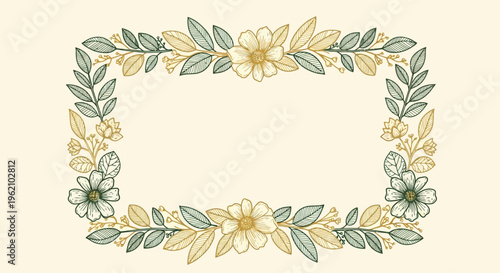 A floral border with flowers and leaves on a cream background