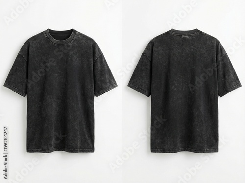 Black Acid Wash Oversized T-Shirt Mockup Front and Back View