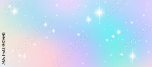 Magical unicorn hologram with soft pink, purple and pastel rainbow colors. Abstract gradient background with sparkles. Fantasy vector illustration for Xmas, New Year and festive decor	
