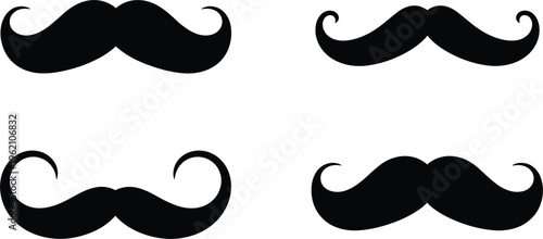 Mustache silhouette vector set with vintage barber styles, black facial hair icons for grooming design collection