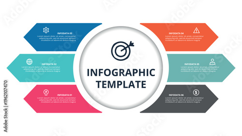 Essential infographic with 6 steps, options, parts or processes. Business data visualization.