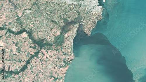 Bilde på lerret Satellite view of Montevideo coastline and urban area, Argentina, July 2025, Hig