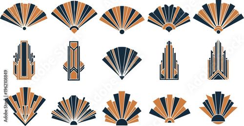 Art deco fan and geometric design elements collection