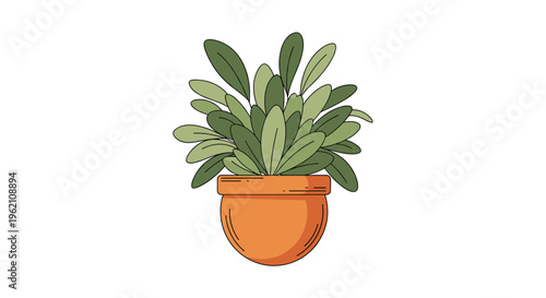 A lush green potted plant with numerous leaves sits in a terracotta-colored pot on a clean white background.