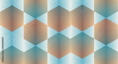 Geometric pattern, 3D hexagons, brown blue gradient, abstract background texture