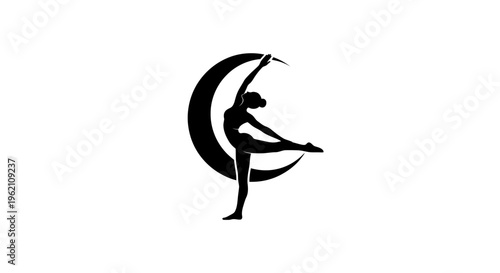 Silhouette of a dancer in a crescent moon logo