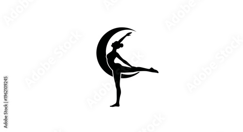 Ballet Dancer Silhouette Poses Gracefully Against Crescent Moon Icon
