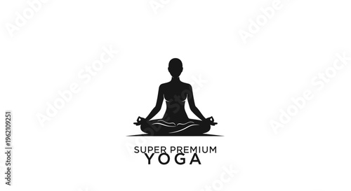 Silhouette of person meditating in lotus pose, yoga logo concept