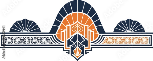 Decorative ornamental design elements in blue and orange colors