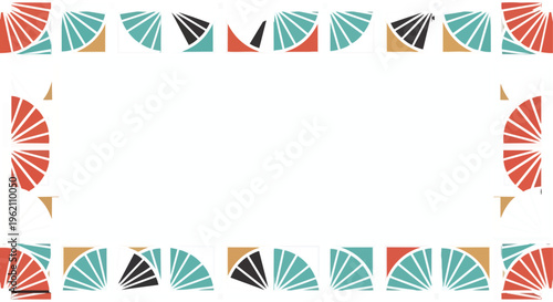 Geometric border design with repeating fan shapes and copy space