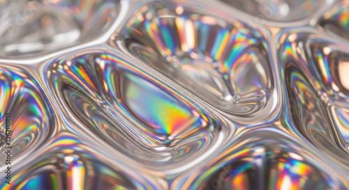 Iridescent, holographic, rainbow-colored foil texture, shiny metallic background